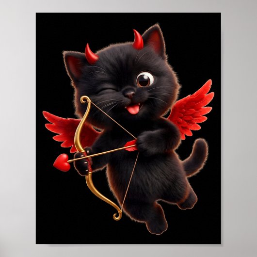 悪魔のキューピッド猫アート かわいい天使と悪魔の猫 笑える ポスター (正面)