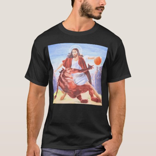 悪魔のクリスチャンを越えおもしろいるイエス Tシャツ (正面)