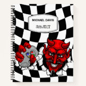 悪魔のゲーマーがビデオゲームのコントローラを持っている ノートブック (正面)