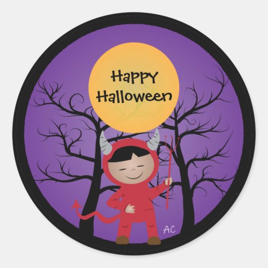 悪魔のコスプレをした子供 ハッピーハロウィン ステッカー (正面)