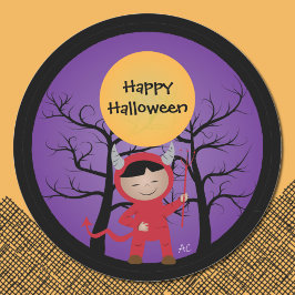 悪魔のコスプレをした子供 ハッピーハロウィン ステッカー