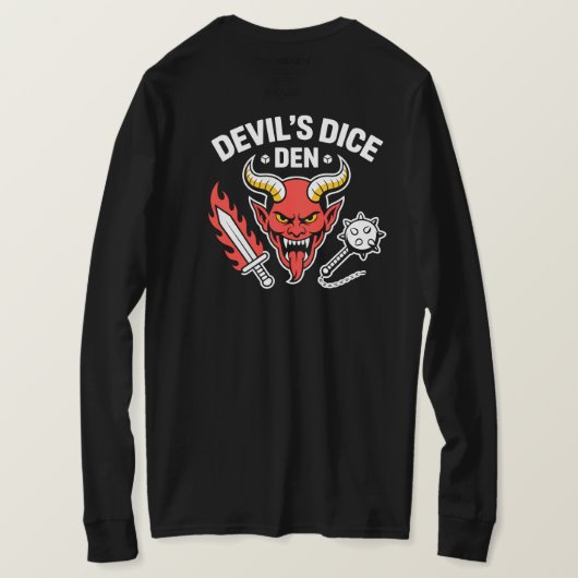 悪魔のサイコロ置き場 RPGゲーマーTシャツ - 赤い悪魔の頭 Tシャツ (デザイン裏面)