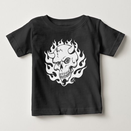 悪魔のスカルインフレイムス ベビーTシャツ (正面)