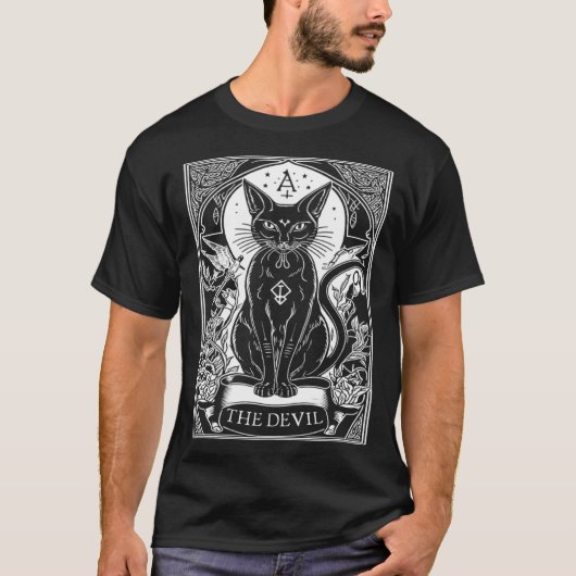 悪魔のタロットカード 猫のタロットカード Tシャツ (正面)