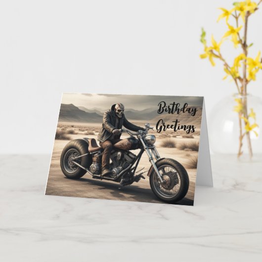 悪魔のバイクもしくは自転車に乗る人の誕生日カード カード (黄色い花)