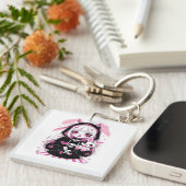 悪魔の女の子ハロウィーンTシャツ – かわいい不気味コスチューム キーホルダー (正面右)