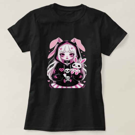 悪魔の女の子ハロウィーンTシャツ – かわいい不気味コスチューム Tシャツ (デザイン正面)