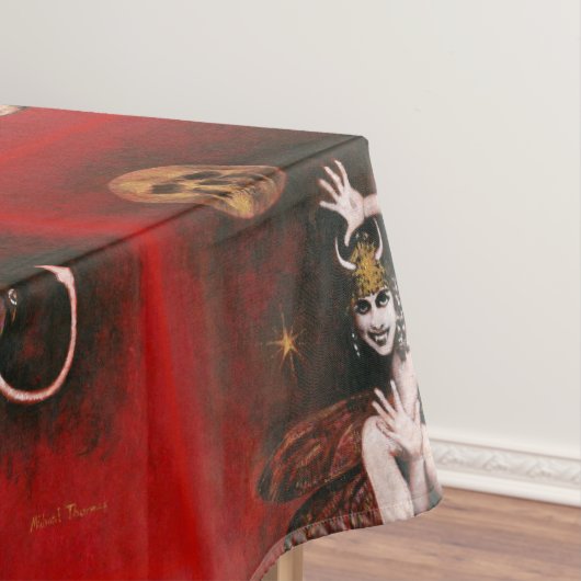 悪魔の女性テーブルクロスを踊るヴィンテージ テーブルクロス (インサイチュ)