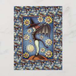 悪魔の尾の魔女とこうもりの翼、星空の夜セクシー シーズンポストカード