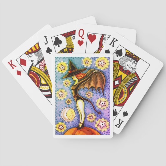 悪魔の尾の魔女とこうもりの翼、星空の夜セクシー トランプ (裏面)