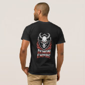 悪魔の帝国 ドクロ グラフィック 角のある悪魔の盾 Tシャツ (裏面フル)