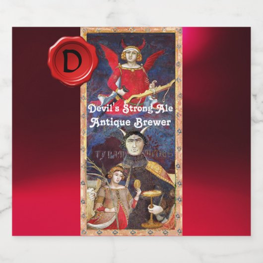 悪魔の強いビール、ワックスシールモノグラム、古いタロット ビールラベル (シングルラベル)