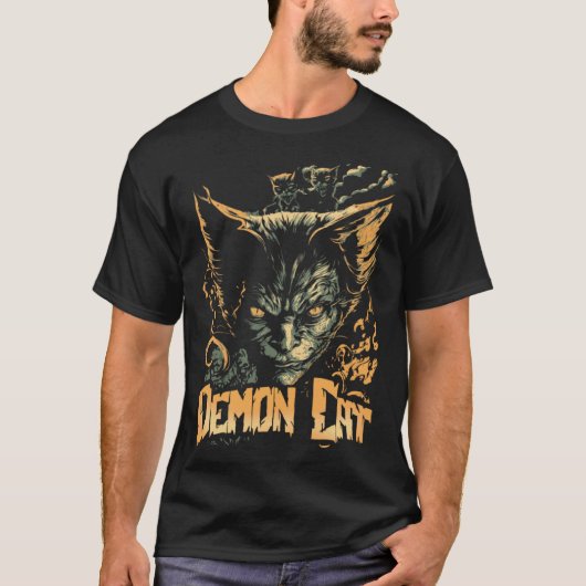 悪魔の猫 ネコ 邪悪な猫 不気味な猫 Tシャツ (正面)