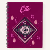 悪魔の目とハートピンクのワインでハムザハンド ノートブック (正面)