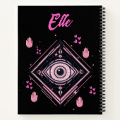 悪魔の目とハートピンクの黒とハンサの手 ノートブック (裏面)