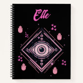 悪魔の目とハートピンクの黒とハンサの手 ノートブック (正面)