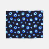 悪魔の目ミッドナイトブルーとアクアギリシャの目のパターン フリースブランケット (正面(横))