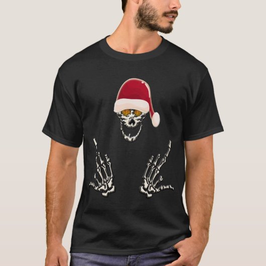 悪魔の角を持つスケルトンサンタクロース Tシャツ (正面)