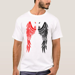 悪魔の赤い背中に悪魔の翼の角 Tシャツ