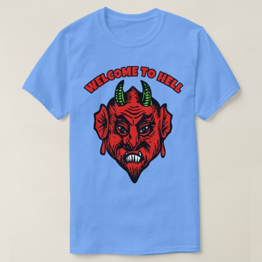 悪魔または悪魔を地獄に迎える Tシャツ (デザイン正面)