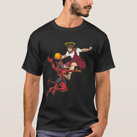 悪魔を抜き去るイエス Bysketbyll プレーヤーダンク Tシャツ (正面)