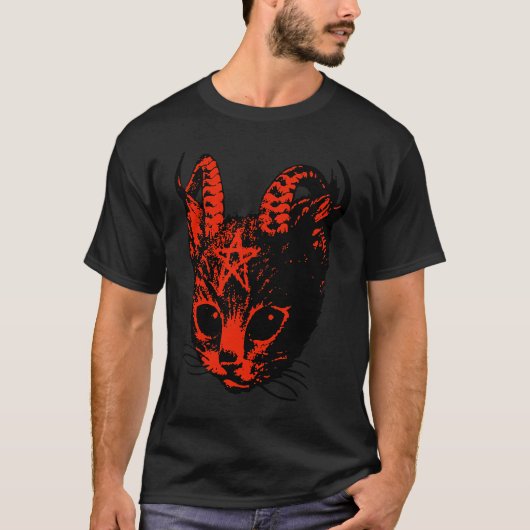 悪魔サタンデーモンキッテンペンタグラム猫 Tシャツ (正面)