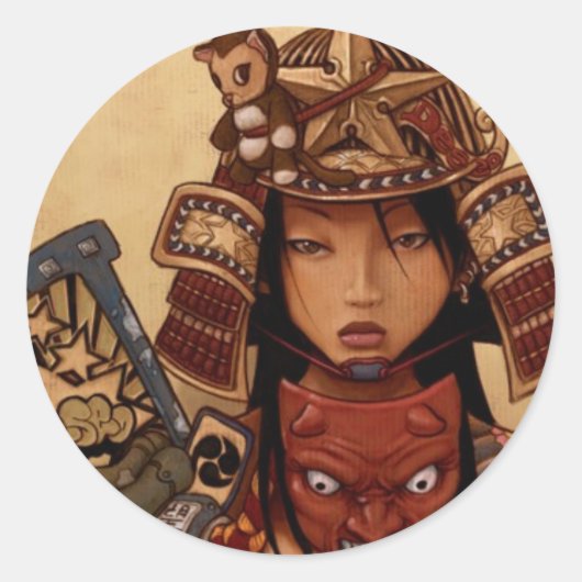 悪魔サムライガールステッカー ラウンドシール (正面)