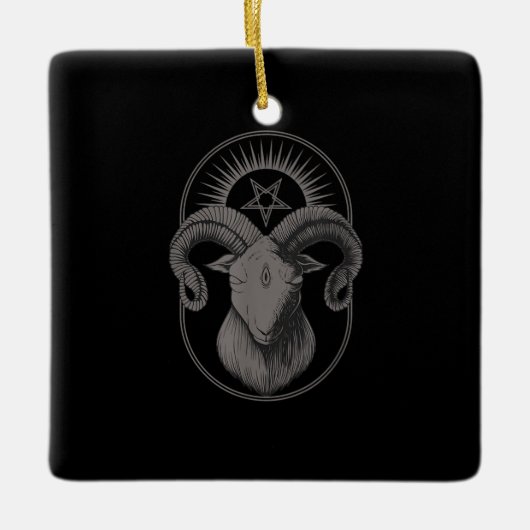 悪魔ヤギPentagram Baphometサタンオカルトサタン セラミックオーナメント (正面)