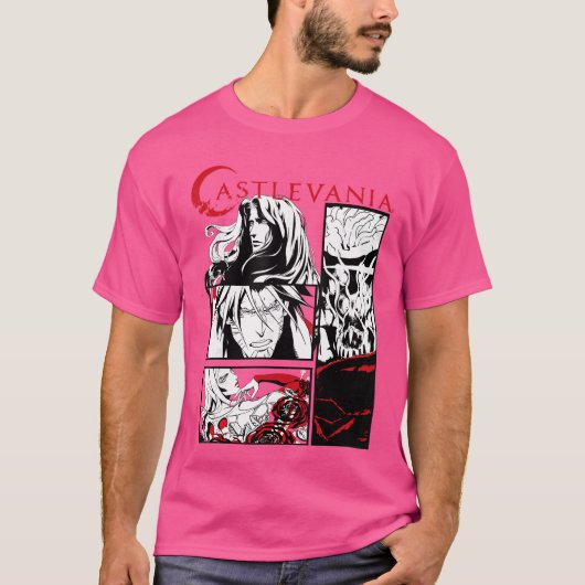 悪魔城ドラキュラ 白黒コミックパネル Tシャツ (正面)