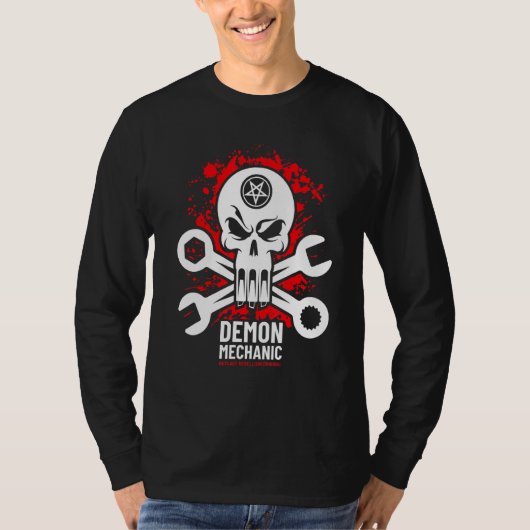 悪魔整備士スカルレンチ車の修理技術者 Tシャツ (正面)