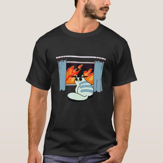 悪魔的な炎の猫のイラスト グラフィックデザイン Tシャツ (正面)