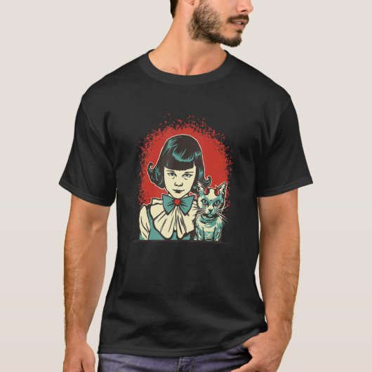 悪魔的な猫と娘 Tシャツ (正面)