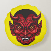悪魔的な赤い角のある顔 ラウンドクッション (裏面)