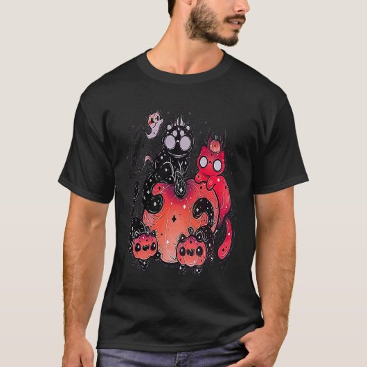 悪魔 ハロウィン ジャックランタン かぼちゃ 猫 Tシャツ (正面)