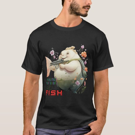 悪魚に生まれつき、面白い魚のイラスト、ユーモア Tシャツ (正面)