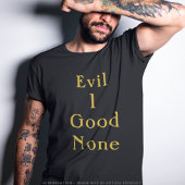 悪1善無しゴールドセリフステートメントブラックTシャツ Tシャツ