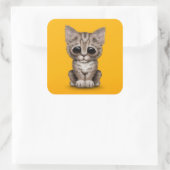 悲しいかわいい茶色の虎猫子猫オンイエロー スクエアシール (バッグ)