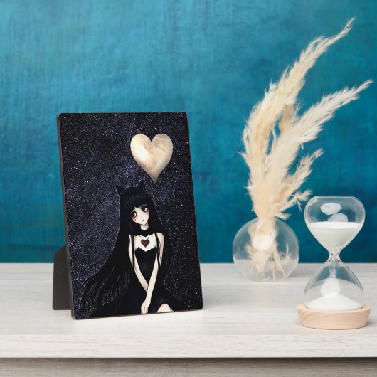 悲しいアニメの女の子がハートムーン フォトプラーク (側面)