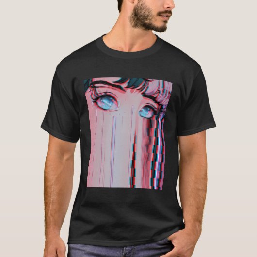 悲しいアニメガールVAPORWAVE美学アニメアイズEboy Tシャツ (正面)
