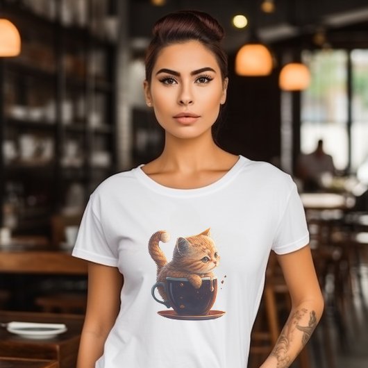 悲しいオレンジ色のタビー猫のコーヒーカップグラフィック Tシャツ