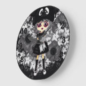 悲しいゴシックガール-かわいいチビ(小さくかわいく書いた感じ)漫画 ラージ壁時計 (傾斜)