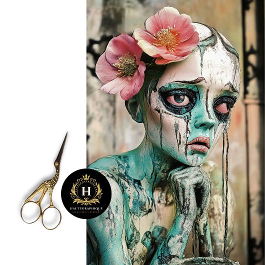 悲しいゴシック様式のガーゴイルとフローラクラウンデコページ 薄葉紙