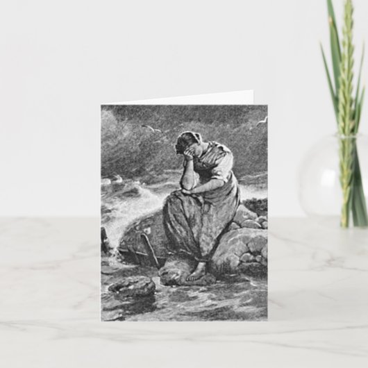 悲しいゴシック様式の女性ヴィンテージ悔やみや弔慰アートイラストレーション カード (正面)