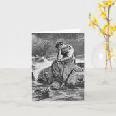 悲しいゴシック様式の女性ヴィンテージ悔やみや弔慰アートイラストレーション カード (黄色い花)