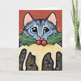 悲しいタビーの猫とクリスマスプ絵画ディング シーズンカード