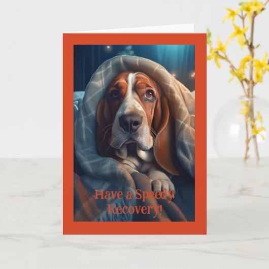 悲しいハウンド、5" x 7"折り畳まれたグリーティングカード カード (黄色い花)