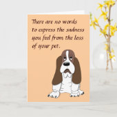 悲しいバセットハウンドドッグ悔やみや弔慰のためのペットの損失 カード (黄色い花)
