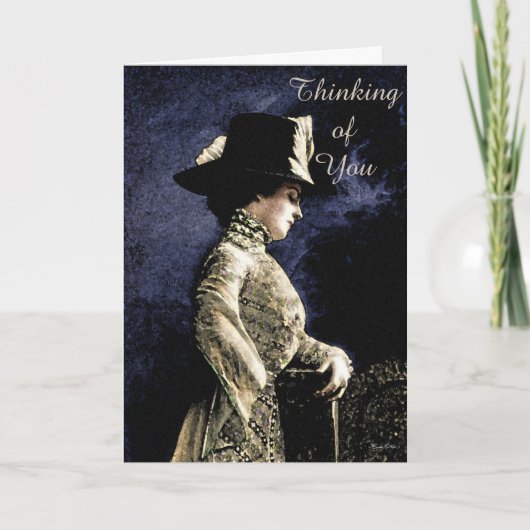 悲しいビクトリアンヴィンテージの帽子をかぶった女性 カード (正面)
