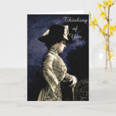 悲しいビクトリアンヴィンテージの帽子をかぶった女性 カード (黄色い花)