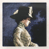 悲しいビクトリアンヴィンテージの帽子をかぶった女性 ガラスコースター (正面)